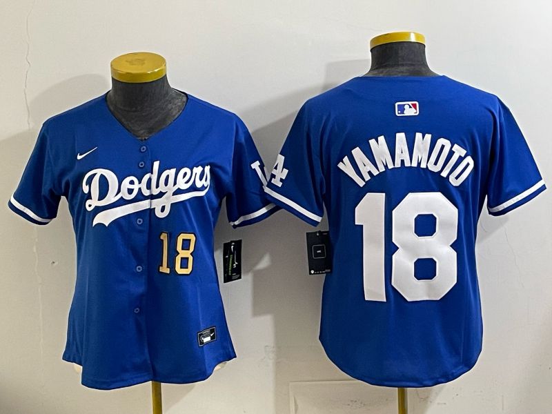 Youth 2025 Los Angeles Dodgers #18 Yamamoto Blue Game Nike MLB Jersey style 0016->youth mlb jersey->Youth Jersey